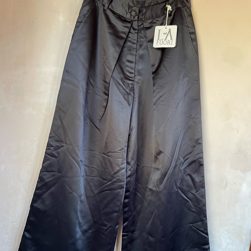 Black Silk Wide-Leg Pants